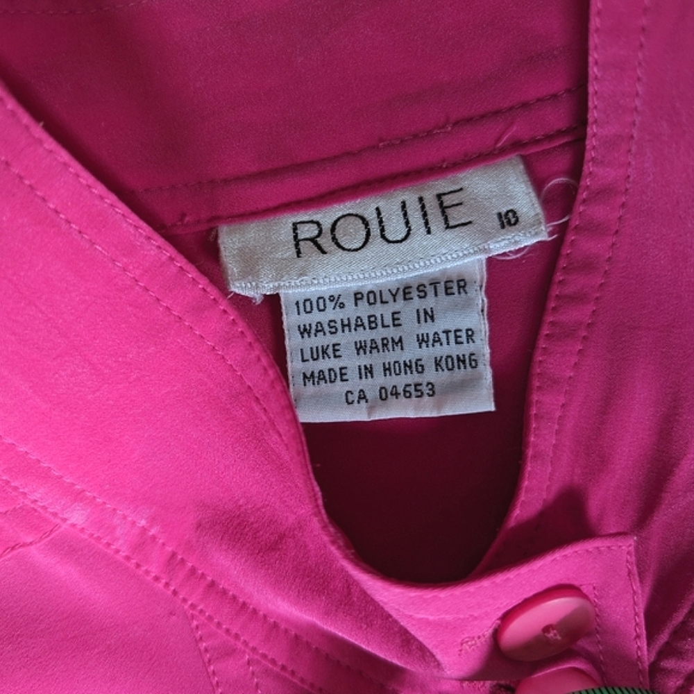 Vintage 1980's Bright Pink Dress Belted Button Down High Neck Pockets Size 10 - Picture 13 of 16